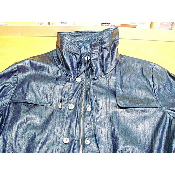 Erin London Sheen Shiny Faux Leather Like Lightweight Fashion Jacket Coat Sz M/L - Picture 9 of 12